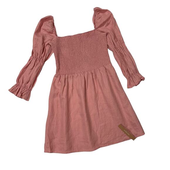 NWT Reformation Zoya Smocked Linen Mini Dress - Pink - XL - Picture 9 of 14
